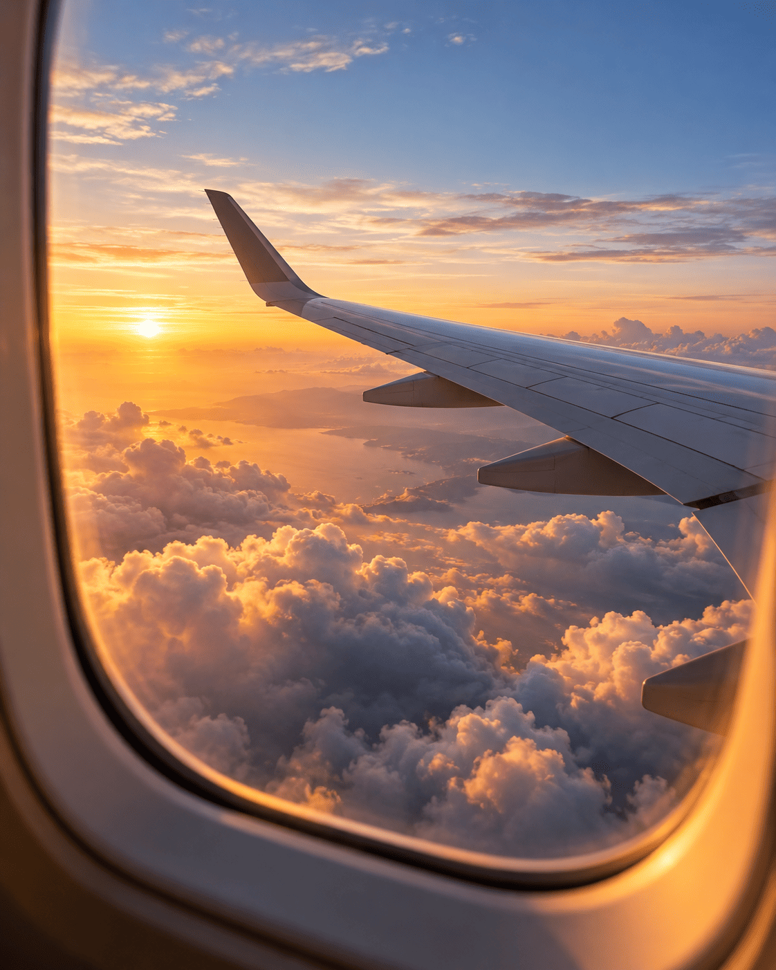 View of clouds through an airplane window
